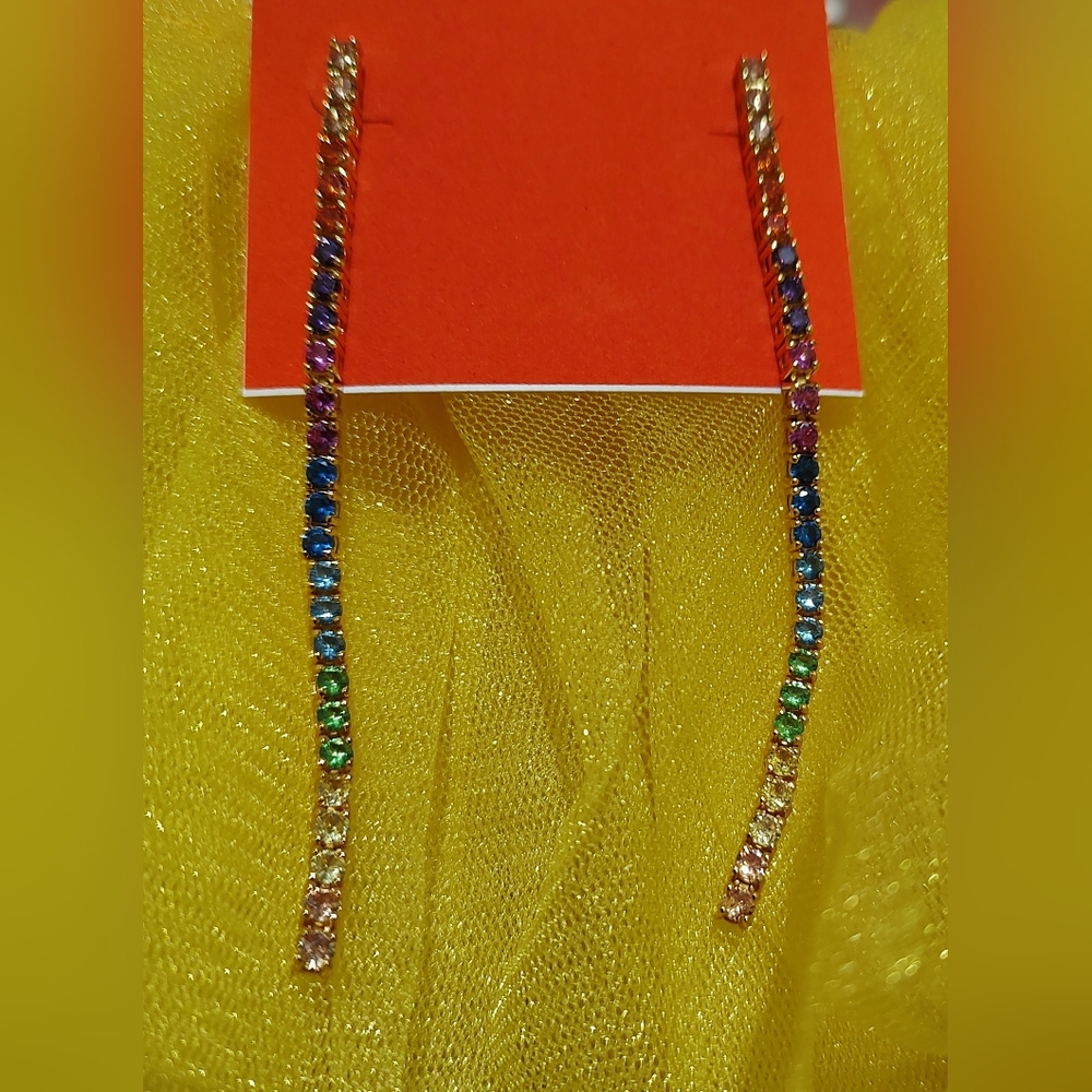 Kurt Geiger Tennis Linear Earrings Multi Colored - Picture 2 of 2
